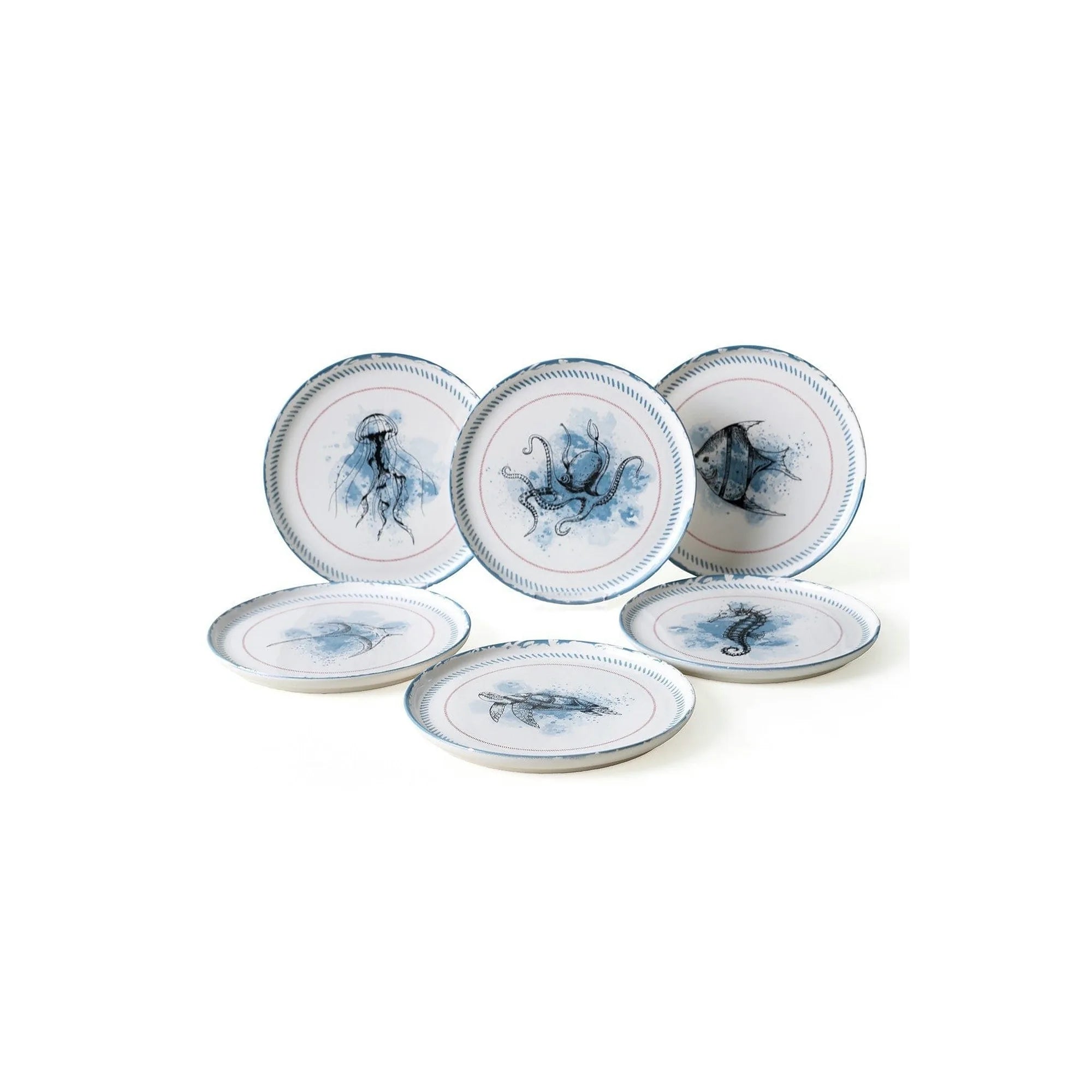 Set 6 farfurii 275KRM2321, alb/albastru, ceramica, 22 cm
