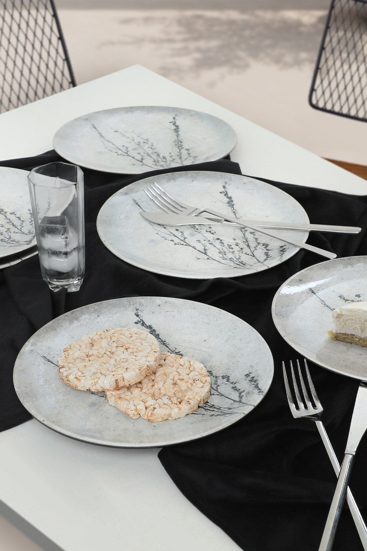 Set 6 farfurii desert 275KRM1955, gri/verde, ceramica, 20 cm
