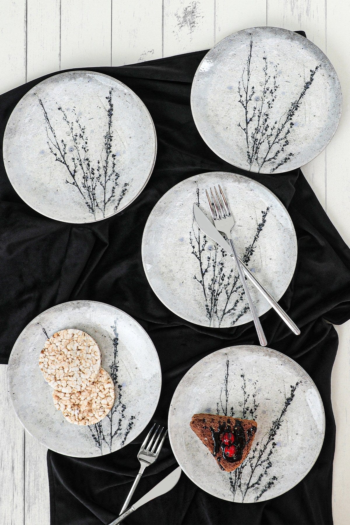 Set 6 farfurii desert 275KRM1955, gri/verde, ceramica, 20 cm