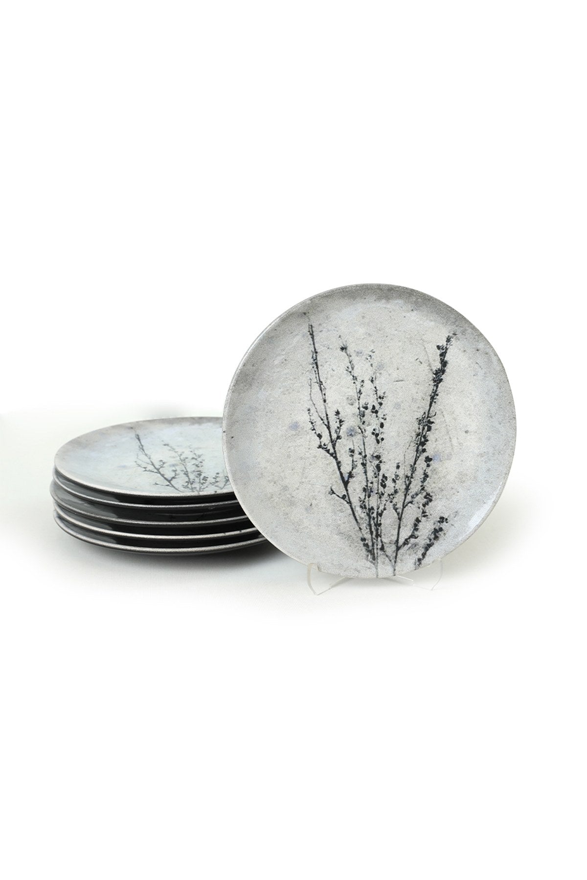 Set 6 farfurii desert 275KRM1955, gri/verde, ceramica, 20 cm