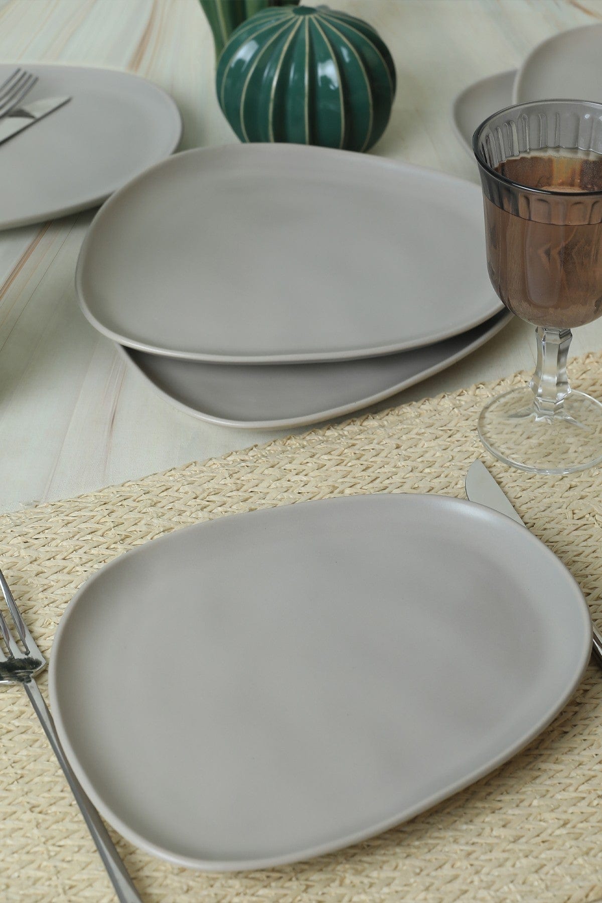 Set 6 farfurii desert 275KRM2207, gri mat, ceramica, 23 cm