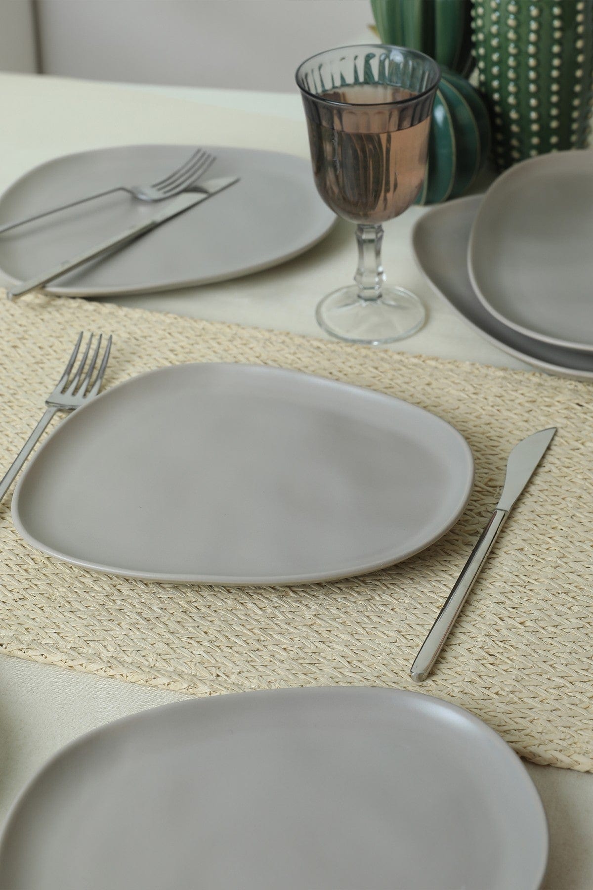 Set 6 farfurii desert 275KRM2207, gri mat, ceramica, 23 cm