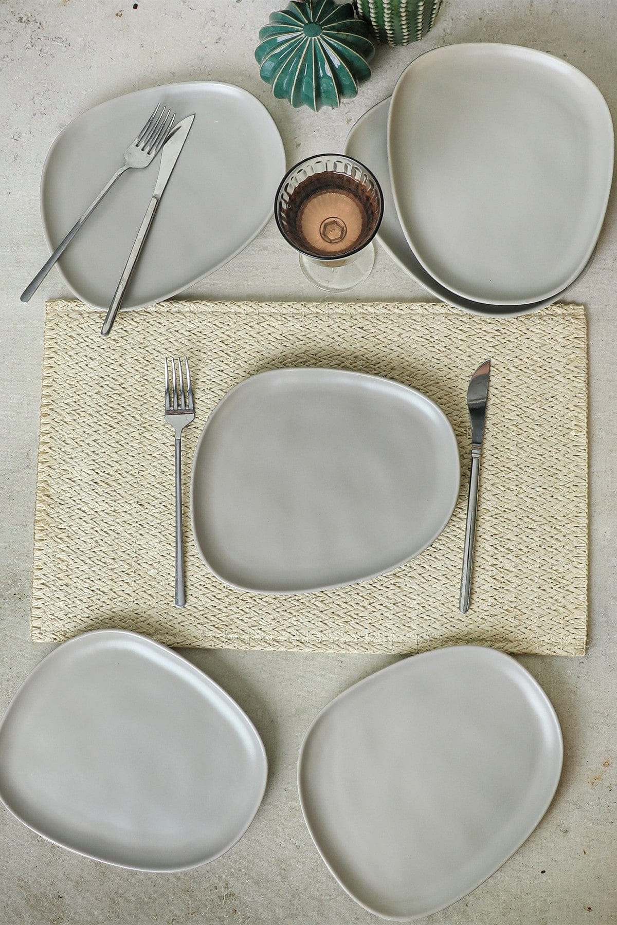 Set 6 farfurii desert 275KRM2207, gri mat, ceramica, 23 cm