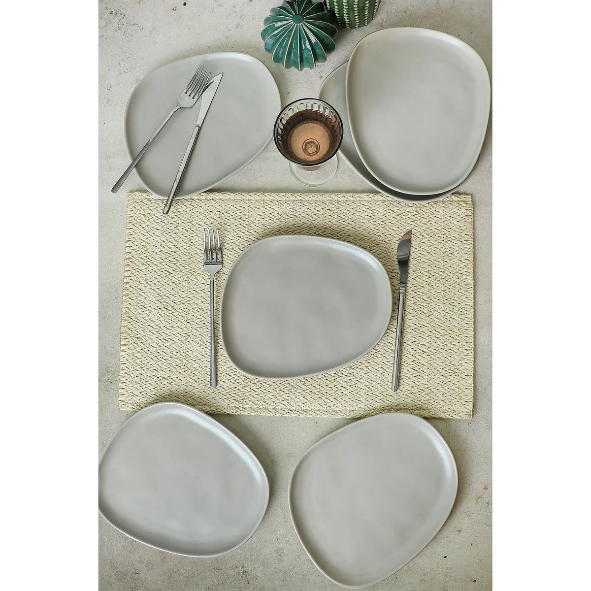 Set 6 farfurii desert 275KRM2207, gri mat, ceramica, 23 cm
