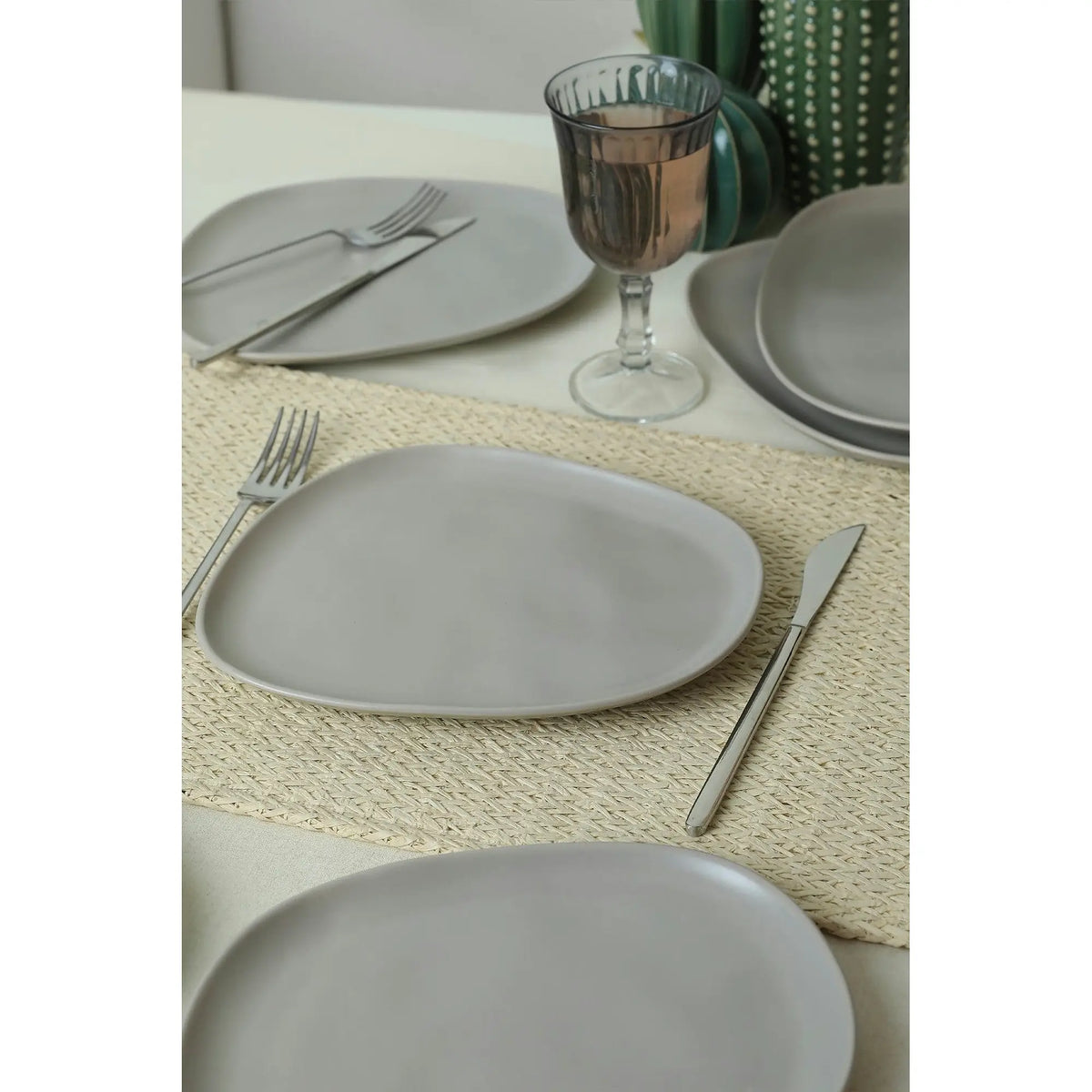 Set 6 farfurii desert 275KRM2207, gri mat, ceramica, 23 cm