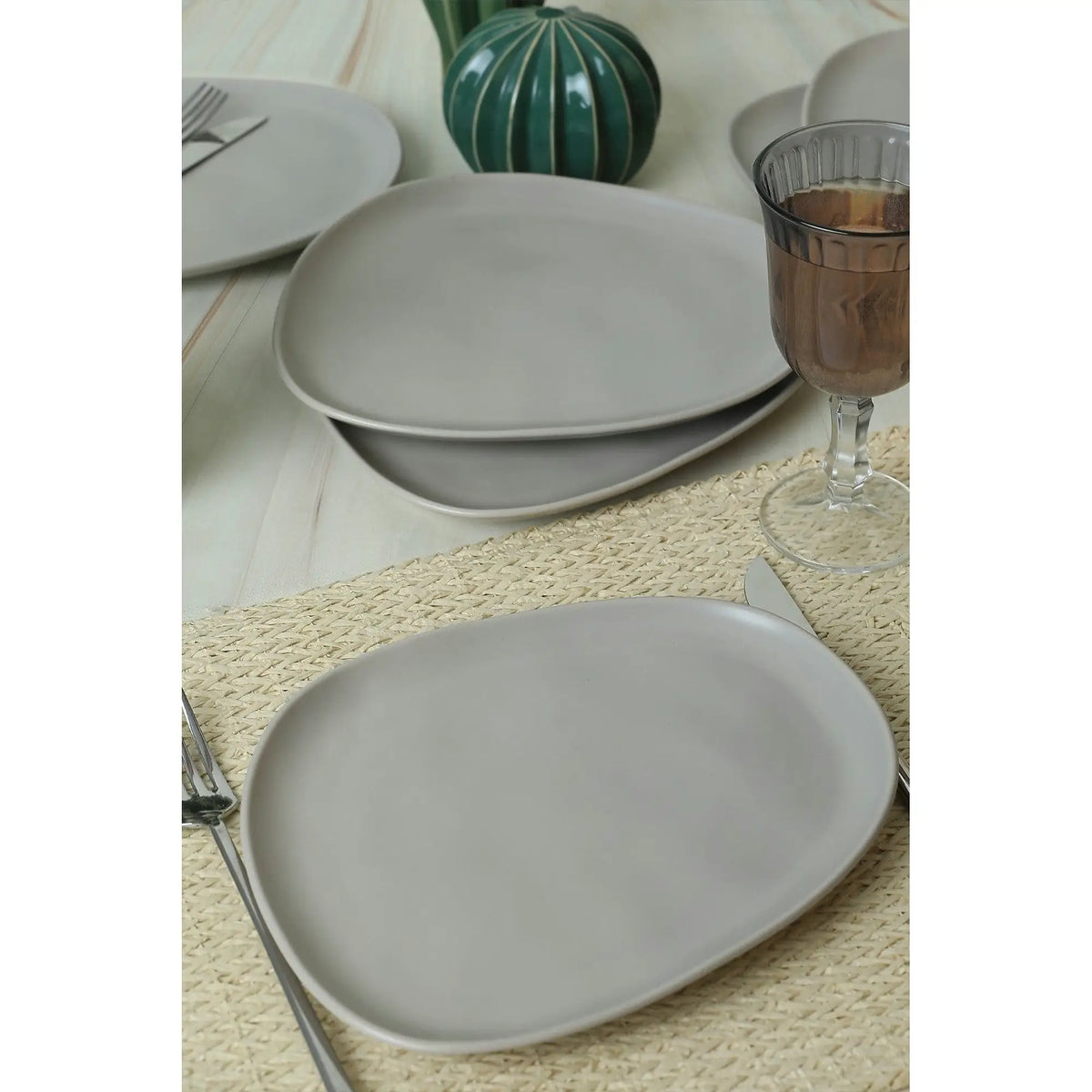 Set 6 farfurii desert 275KRM2207, gri mat, ceramica, 23 cm
