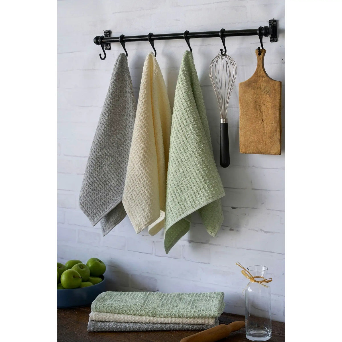 Set 6 prosoape bucatarie CARMEN, crem/gri/verde, bumbac, 40x66 cm