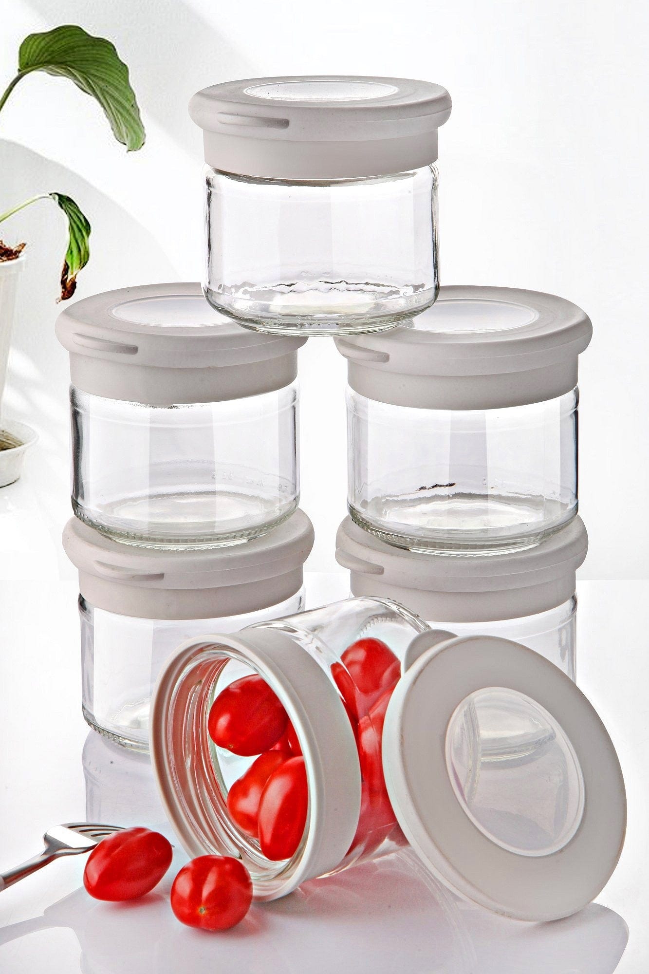 Set 6 recipiente 196RWE5724, crem inchis, sticla, 300 ml