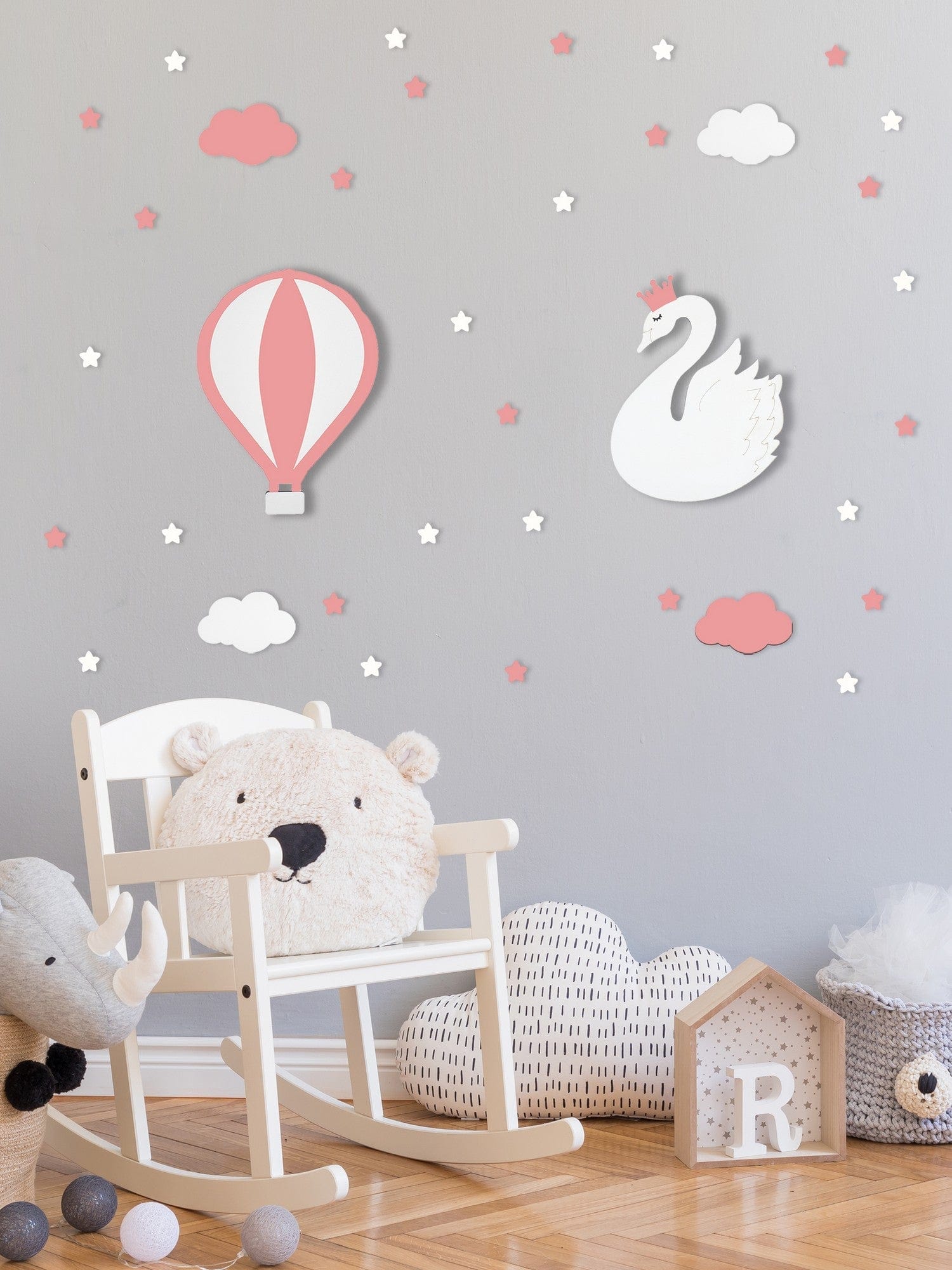 Set accesorii decorative YL433, alb/roz, lemn