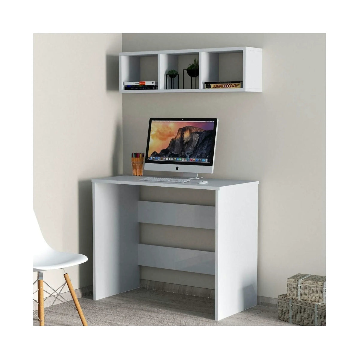 Set birou CLM0201, alb, PAL melaminat