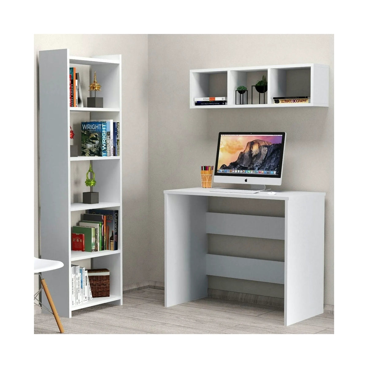 Set birou CLM0301, alb, PAL melaminat