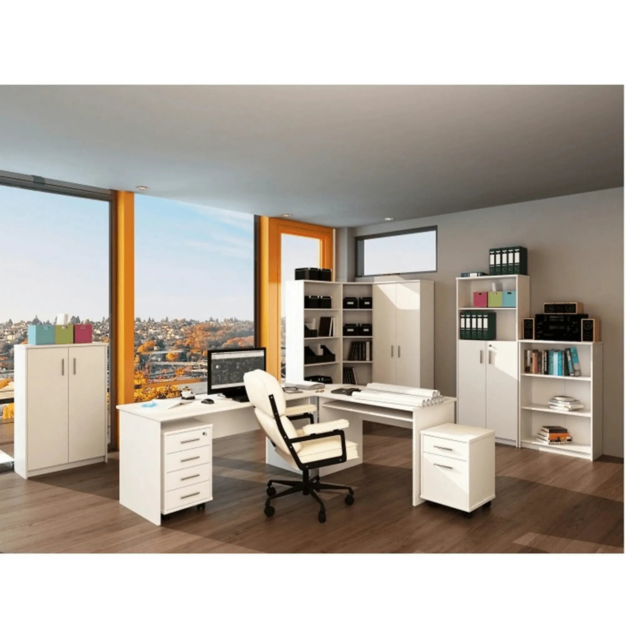 Set birou JOHAN 2 NEW, alb, DTD laminat