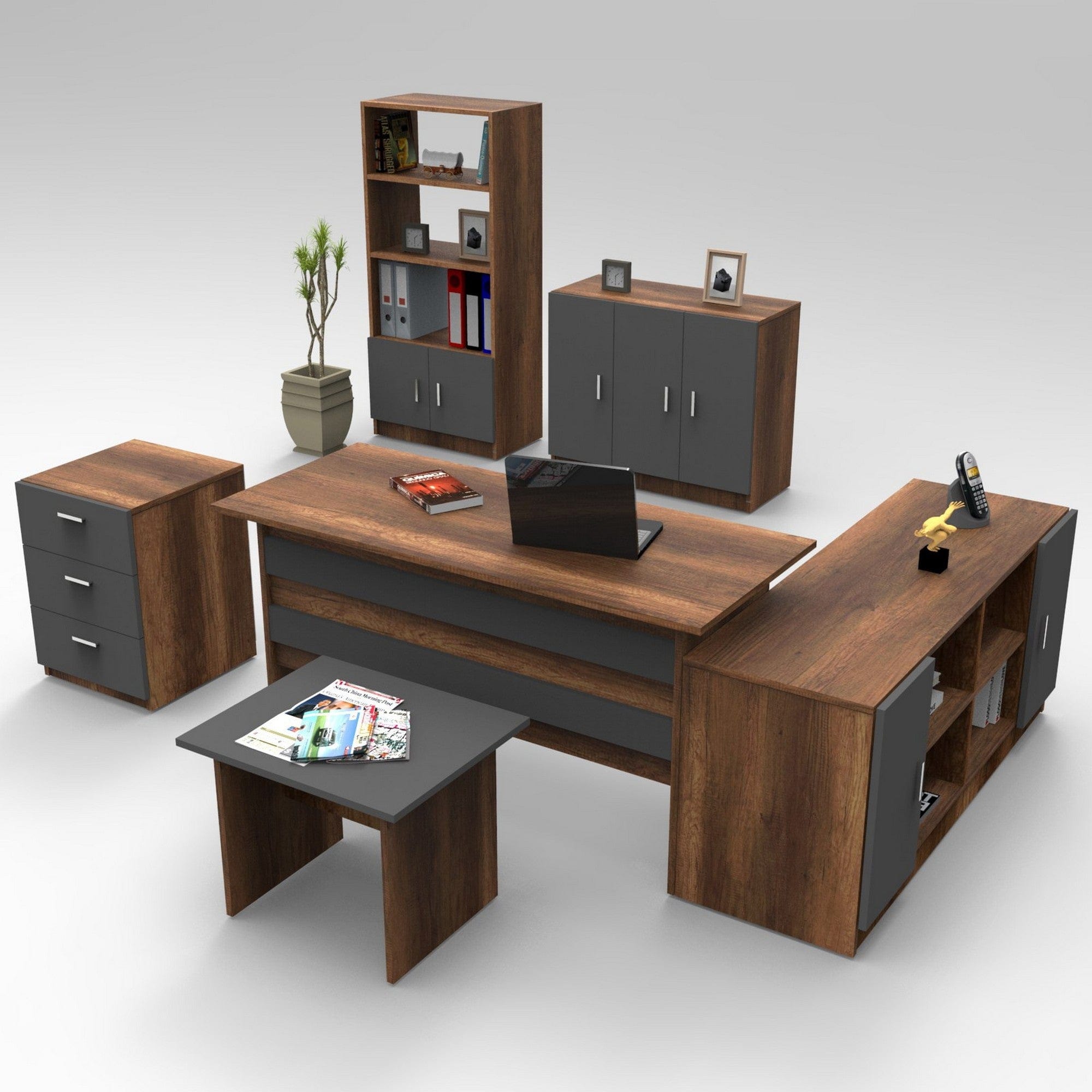 Set birou VO17 - BA, nuc/gri antracit, PAL melaminat