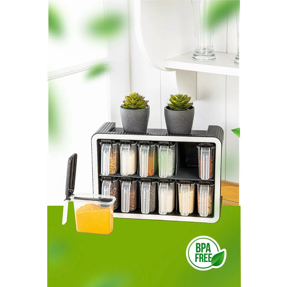 Set borcane condimente BNM-9530, 13 piese, gri antracit, plastic, 5x10x9 cm
