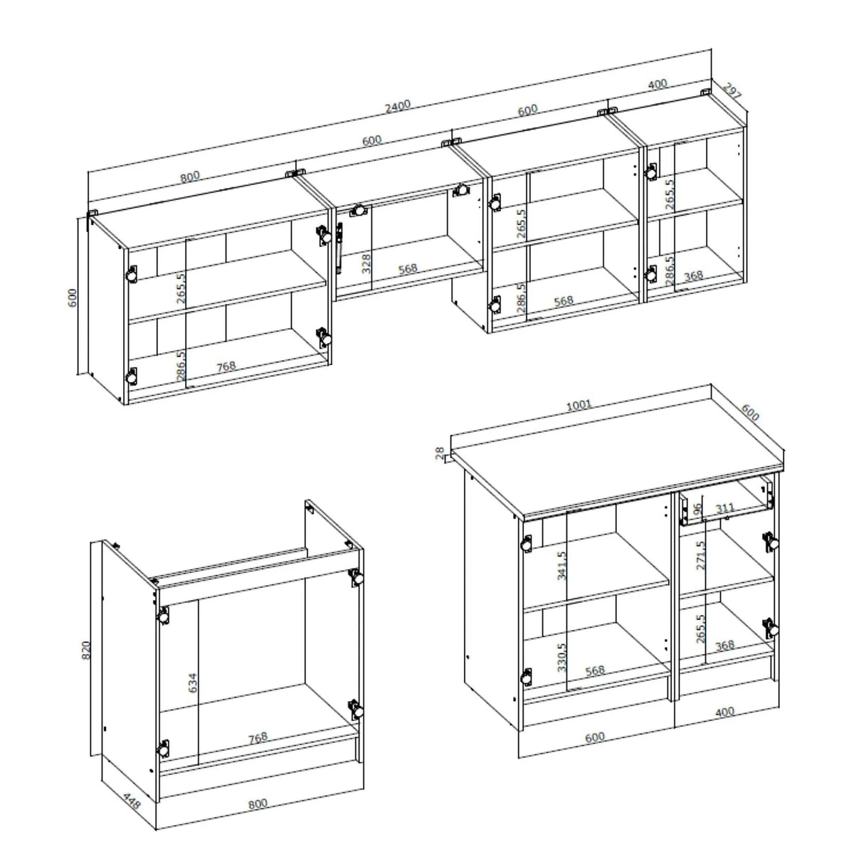 Set bucatarie DARIA, alb/stejar sonoma, PAL laminat, 240 cm
