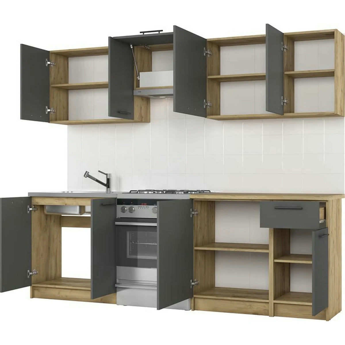 Set bucatarie DARIA, gri antracit/stejar craft, 240 cm
