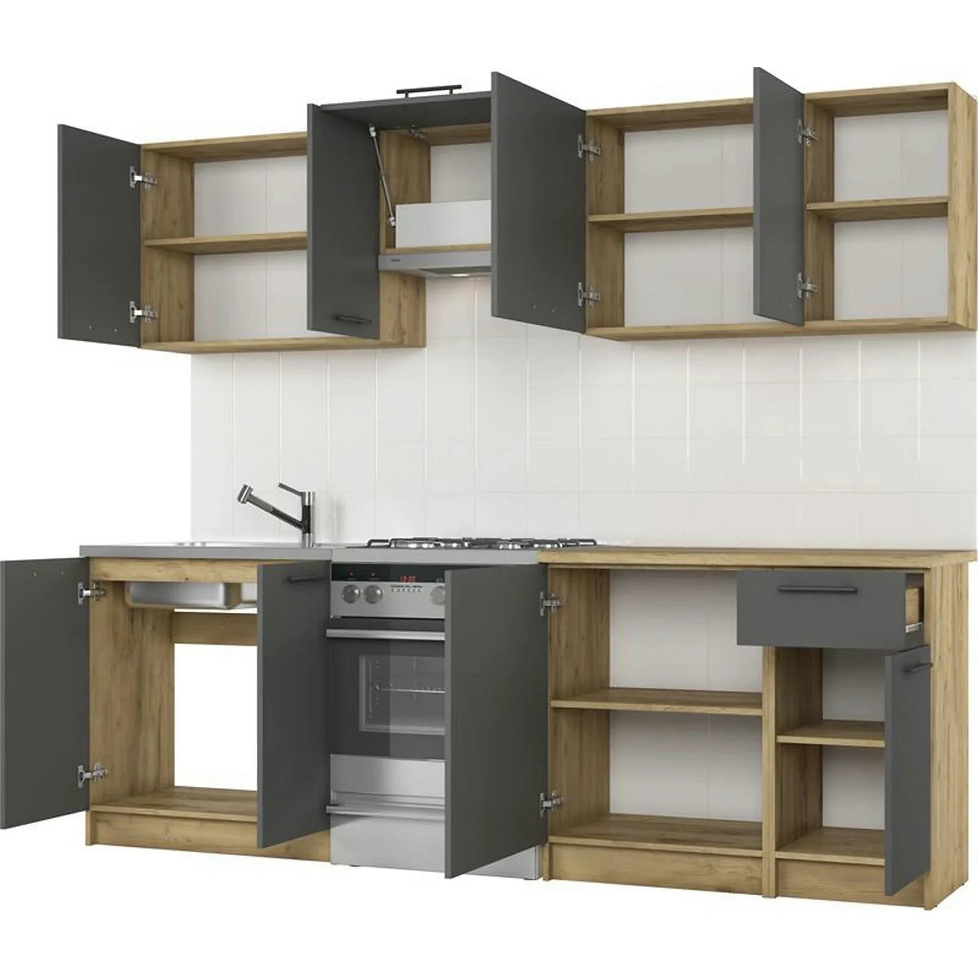 Set bucatarie DARIA, gri antracit/stejar craft, 240 cm