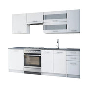 Set bucatarie FABIANA, alb/gri cu efect de marmura, PAL melaminat, 240 cm