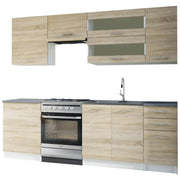 Set bucatarie FABIANA, stejar sonoma/gri cu efect de marmura, PAL melaminat, 240 cm