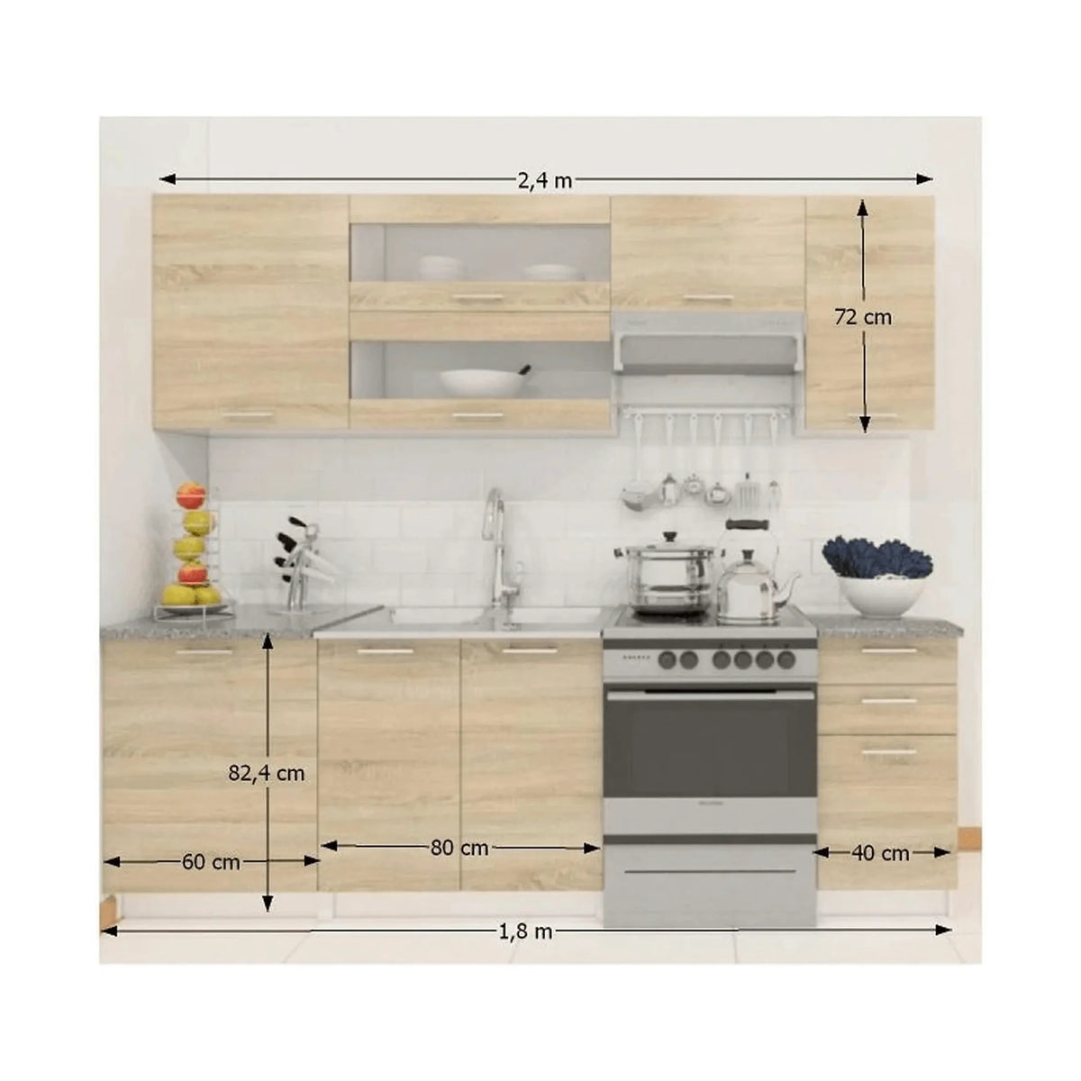 Set bucatarie FABIANA, stejar sonoma/gri cu efect de marmura, PAL melaminat, 240 cm