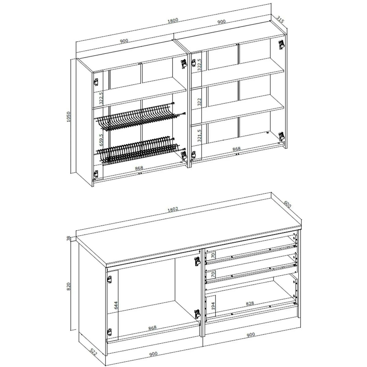 Set bucatarie IDEA, stejar craft/negru antracit, PAL, 180 cm