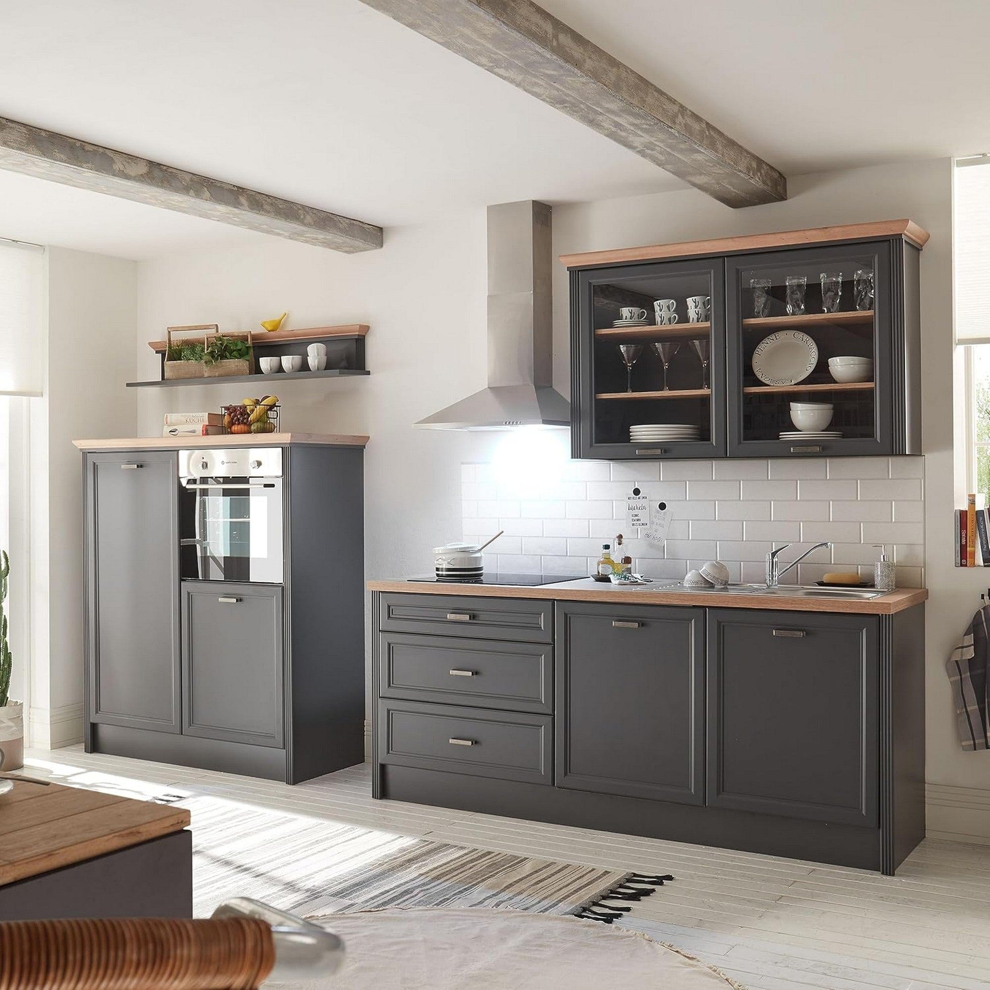 Set bucatarie JASMIN, gri grafit/stejar artisan, PAL, 344 cm