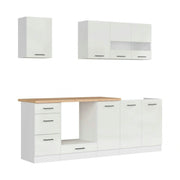 Set bucatarie JUNONA LINE, alb lucios, PAL, 220 cm, cu blat stejar artisan