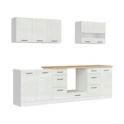 Set bucatarie JUNONA LINE, alb lucios, PAL, 260 cm, cu blat stejar artisan