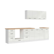 Set bucatarie JUNONA LINE, alb lucios, PAL, 300 cm, cu blat stejar artisan