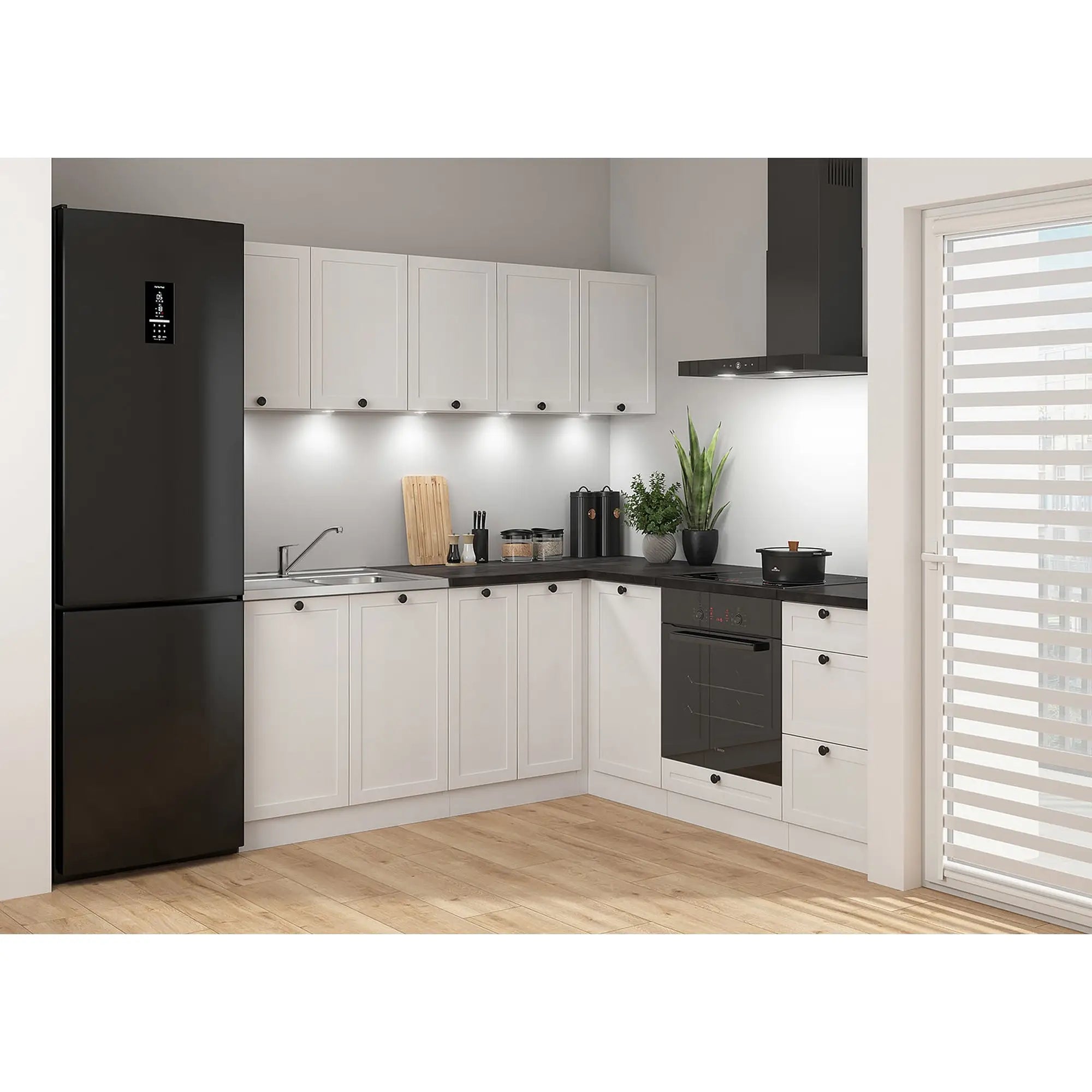 Set bucatarie JUNONA LINE, alb, PAL, 200x200 cm, cu blat negru