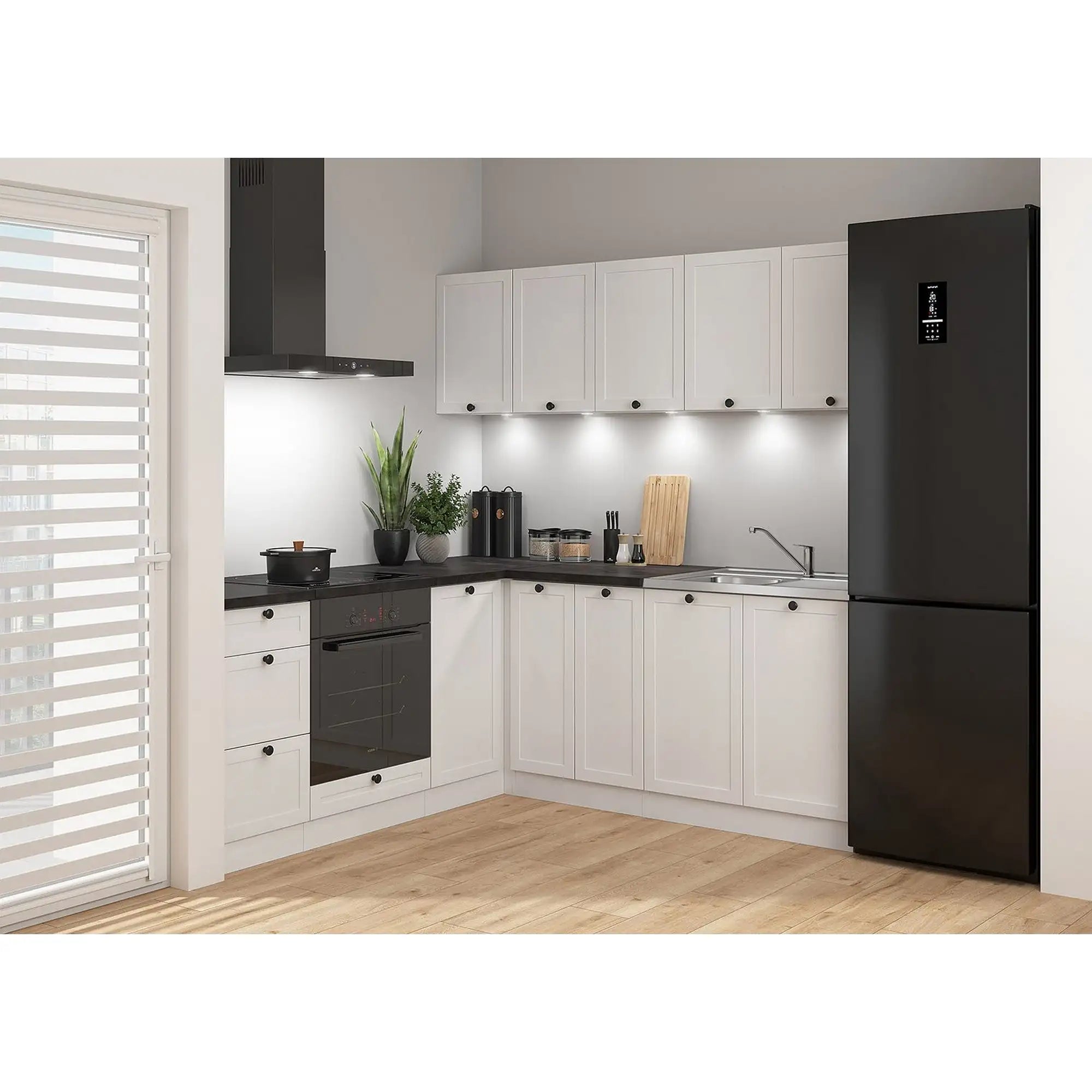 Set bucatarie JUNONA LINE, alb, PAL, 200x200 cm, cu blat negru