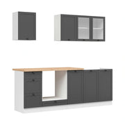 Set bucatarie JUNONA LINE, gri grafit/alb, PAL, 220 cm, cu blat stejar artisan