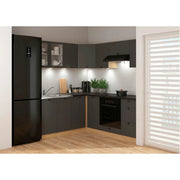 Set bucatarie JUNONA LINE, gri grafit/stejar, PAL, 180x200 cm, cu blat negru