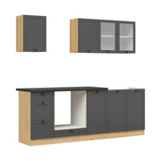 Set bucatarie JUNONA LINE, gri grafit/stejar, PAL, 220 cm, cu blat negru