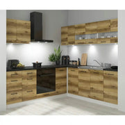 Set bucatarie JUNONA LINE, stejar delano/alb, PAL, 220x240 cm, cu blat negru