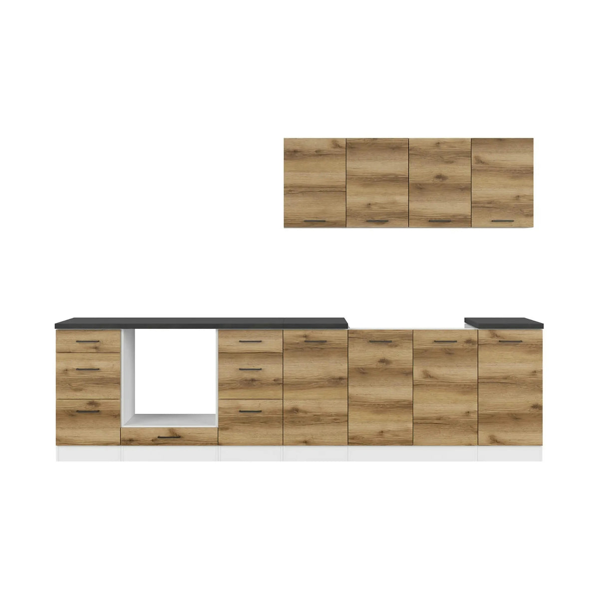 Set bucatarie JUNONA LINE, stejar delano/alb, PAL, 300 cm, cu blat negru