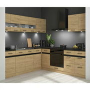 Set bucatarie JUNONA LINE, stejar, PAL, 220x240 cm, stanga, cu blat negru
