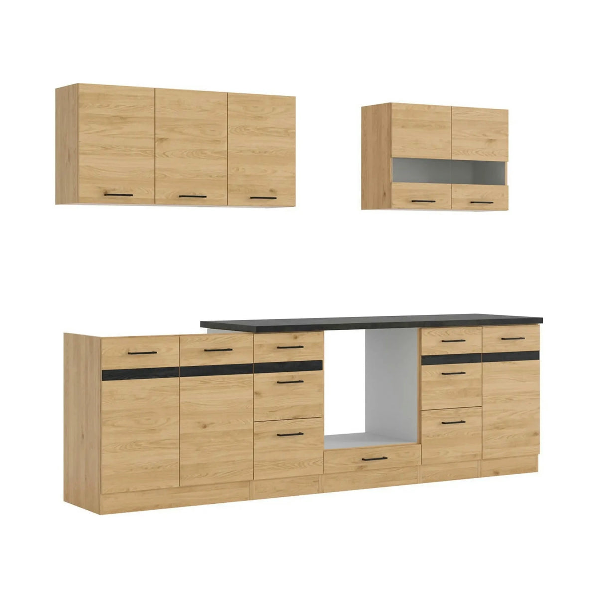 Set bucatarie JUNONA LINE, stejar, PAL, 260 cm, cu blat negru