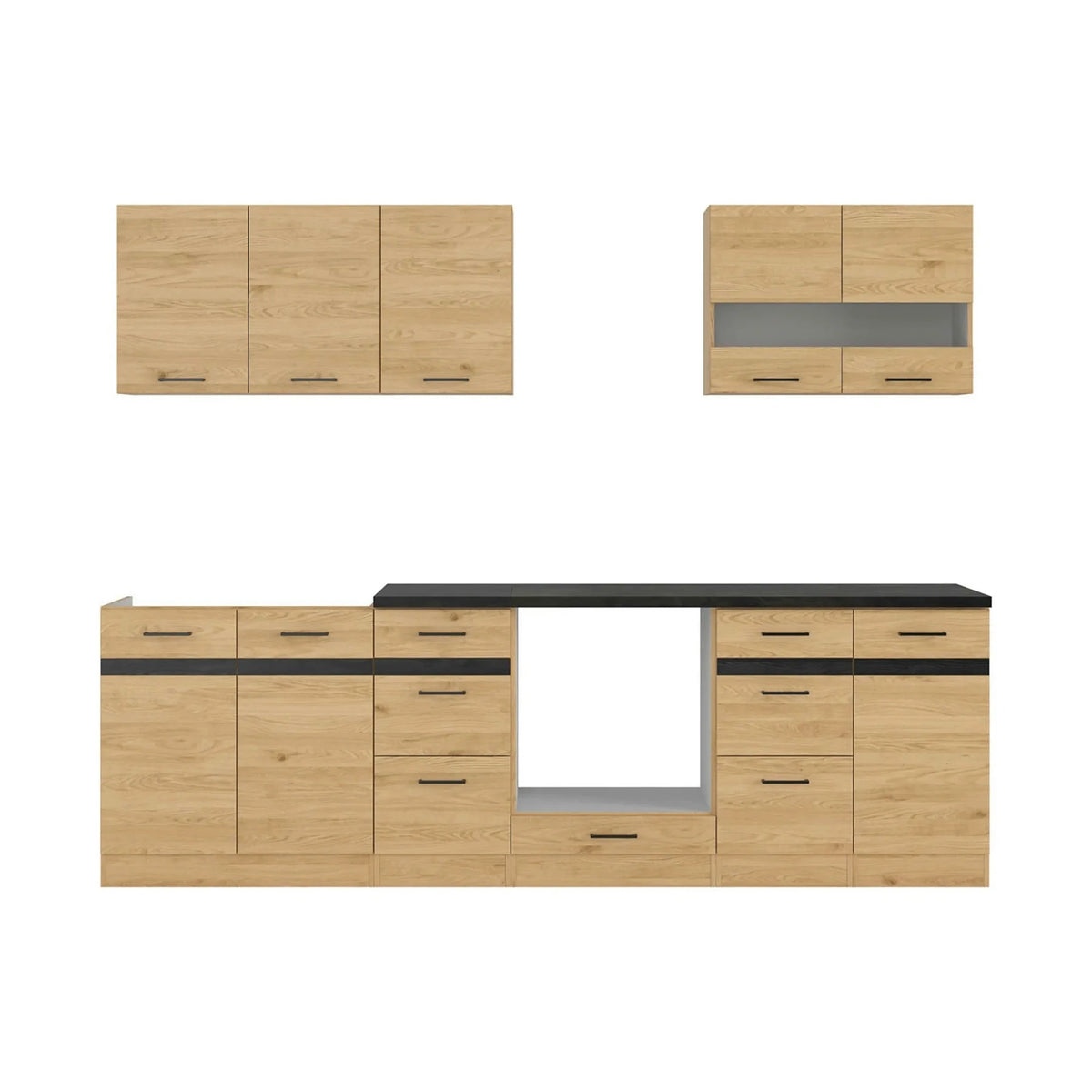 Set bucatarie JUNONA LINE, stejar, PAL, 260 cm, cu blat negru