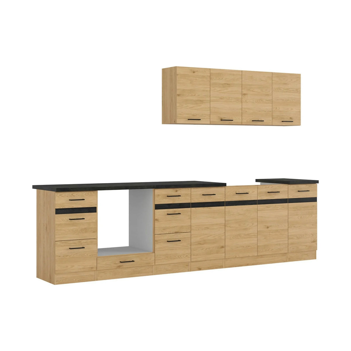 Set bucatarie JUNONA LINE, stejar, PAL, 300 cm, cu blat negru