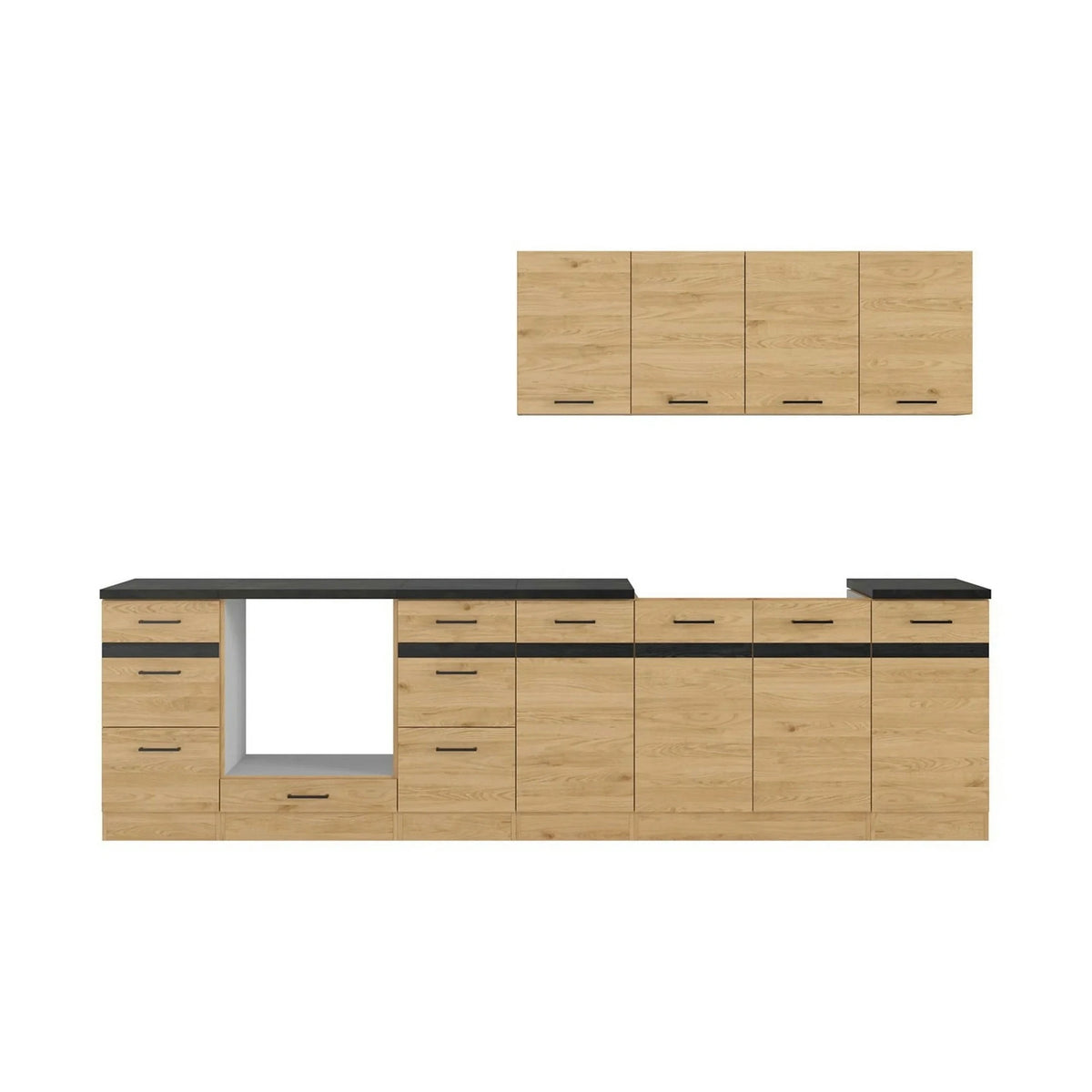 Set bucatarie JUNONA LINE, stejar, PAL, 300 cm, cu blat negru