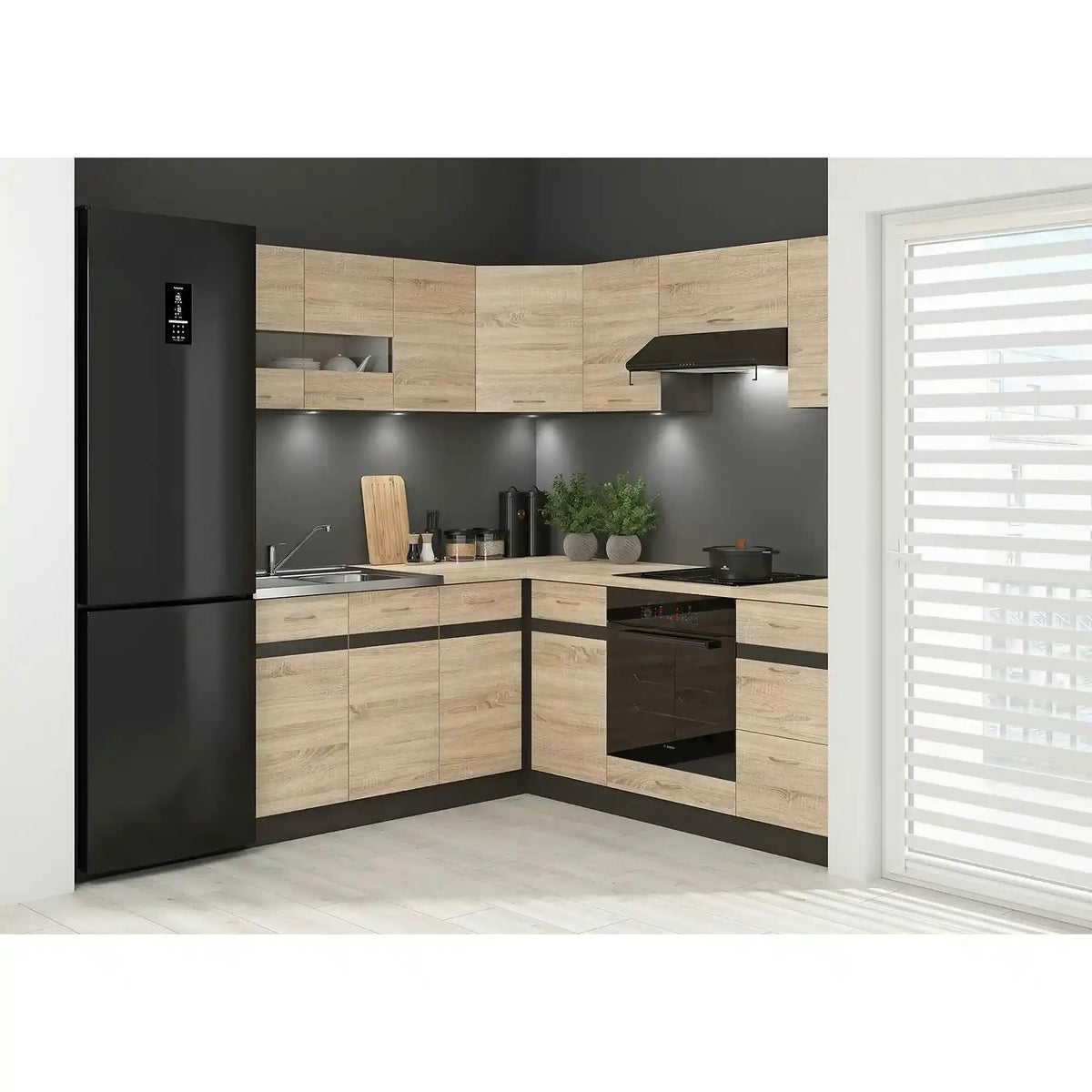 Set bucatarie JUNONA LINE, stejar sonoma/wenge, PAL, 180x200 cm, dreapta, cu blat stejar sonoma