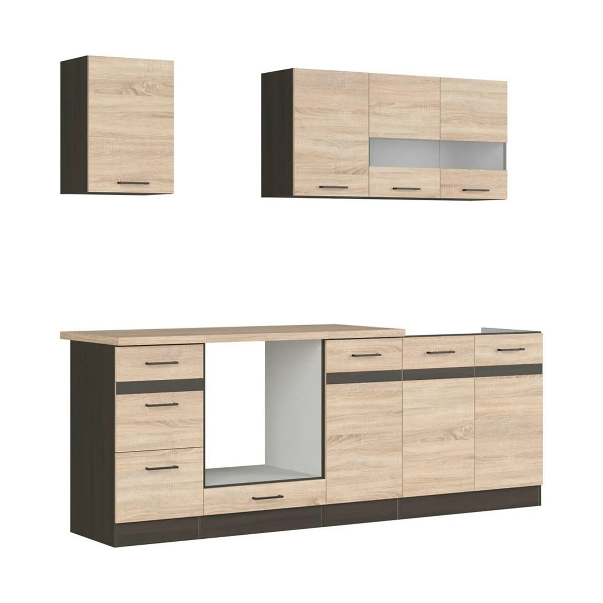 Set bucatarie JUNONA LINE, stejar sonoma/wenge, PAL, 220 cm, cu blat stejar sonoma