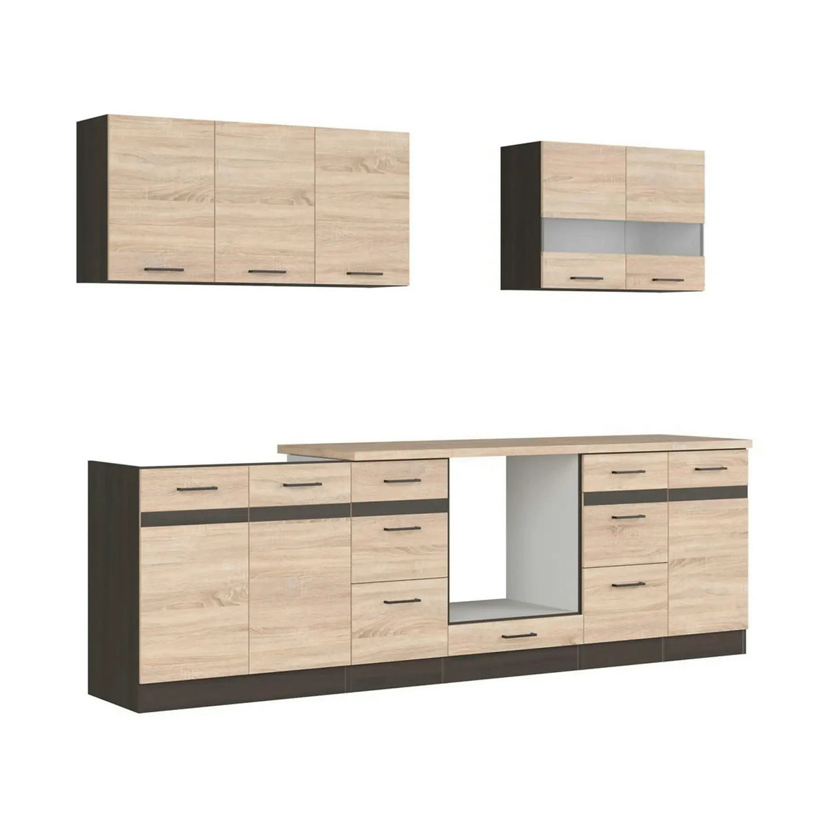 Set bucatarie JUNONA LINE, stejar sonoma/wenge, PAL, 260 cm, cu blat stejar sonoma