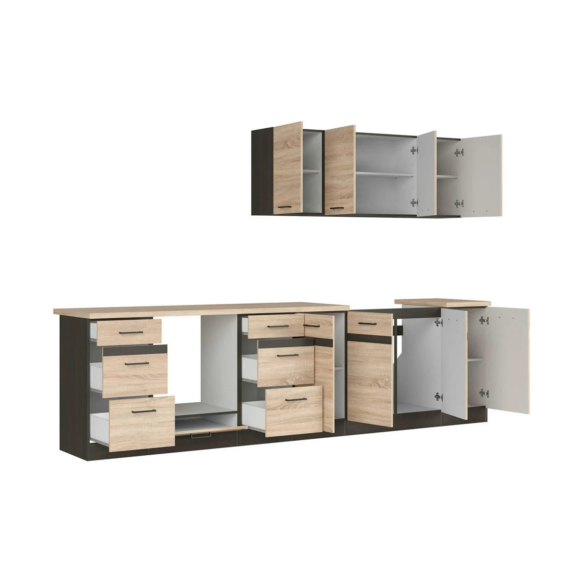 Set bucatarie JUNONA LINE, stejar sonoma/wenge, PAL, 300 cm, cu blat stejar sonoma