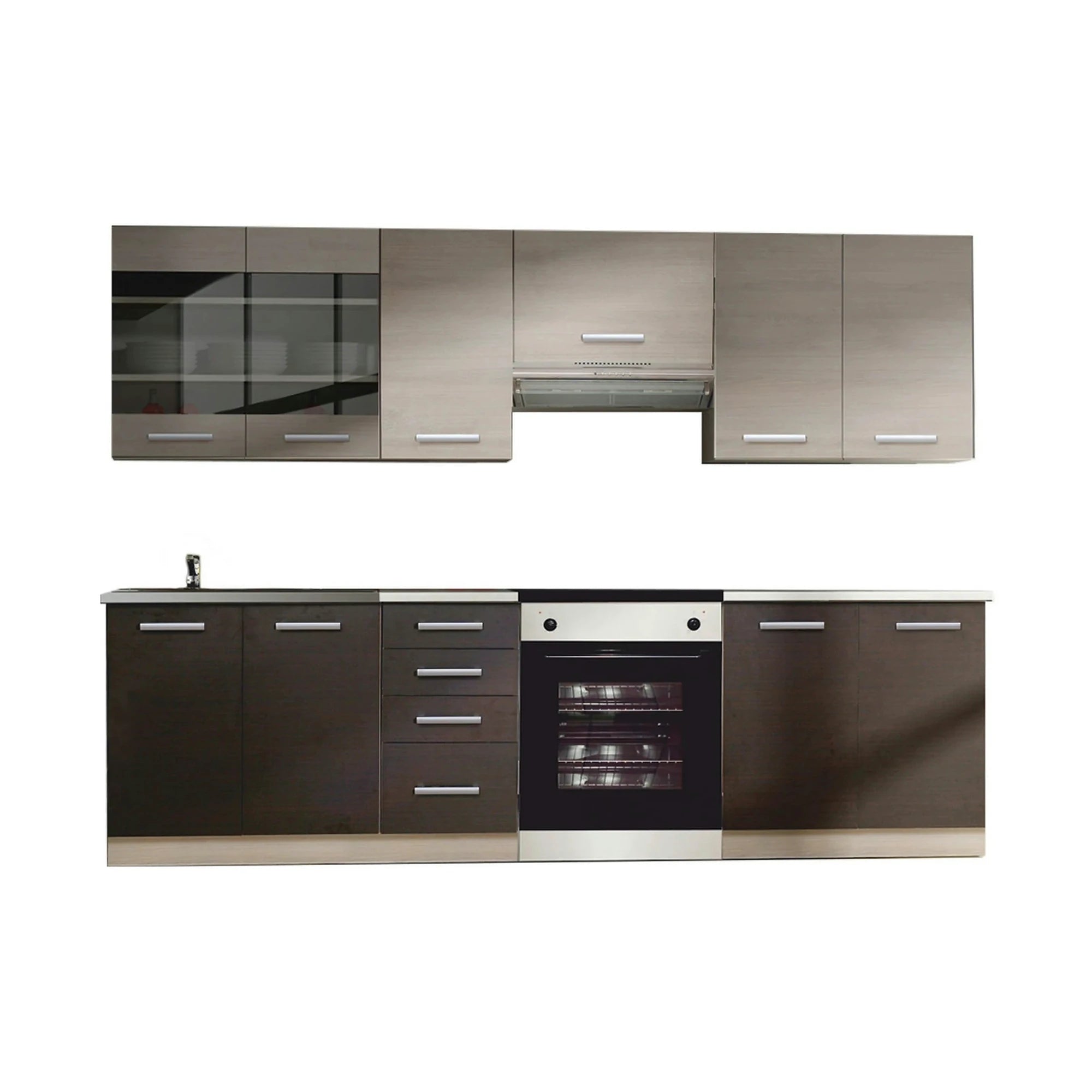 Set bucatarie KLANTON, stejar deschis/stejar inchis, PAL melaminat, 240 cm