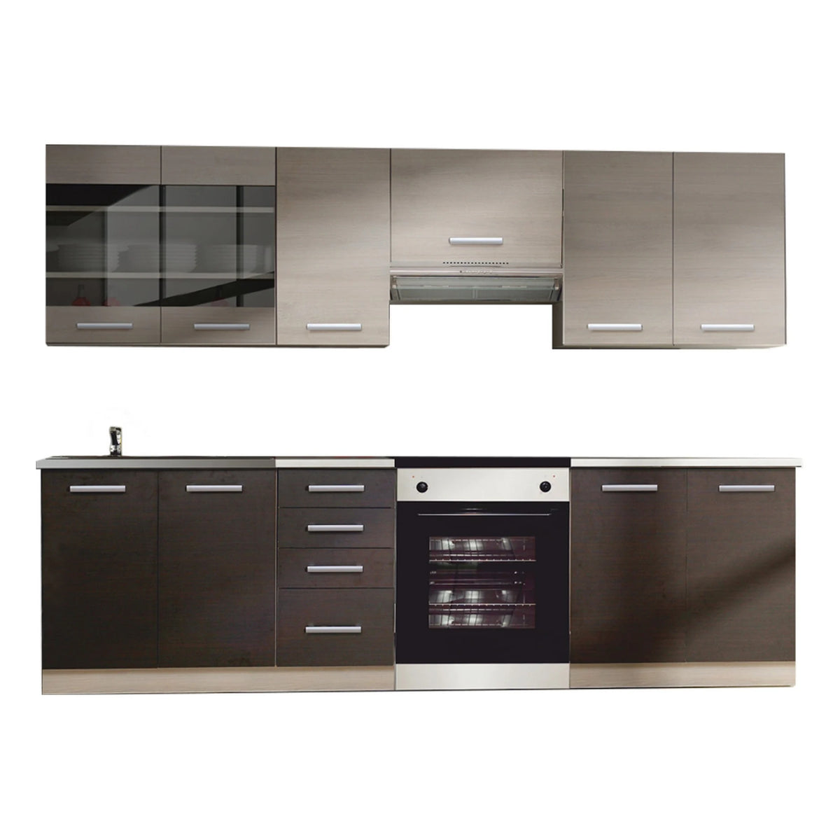 Set bucatarie KLANTON, stejar deschis/stejar inchis, PAL melaminat, 240 cm