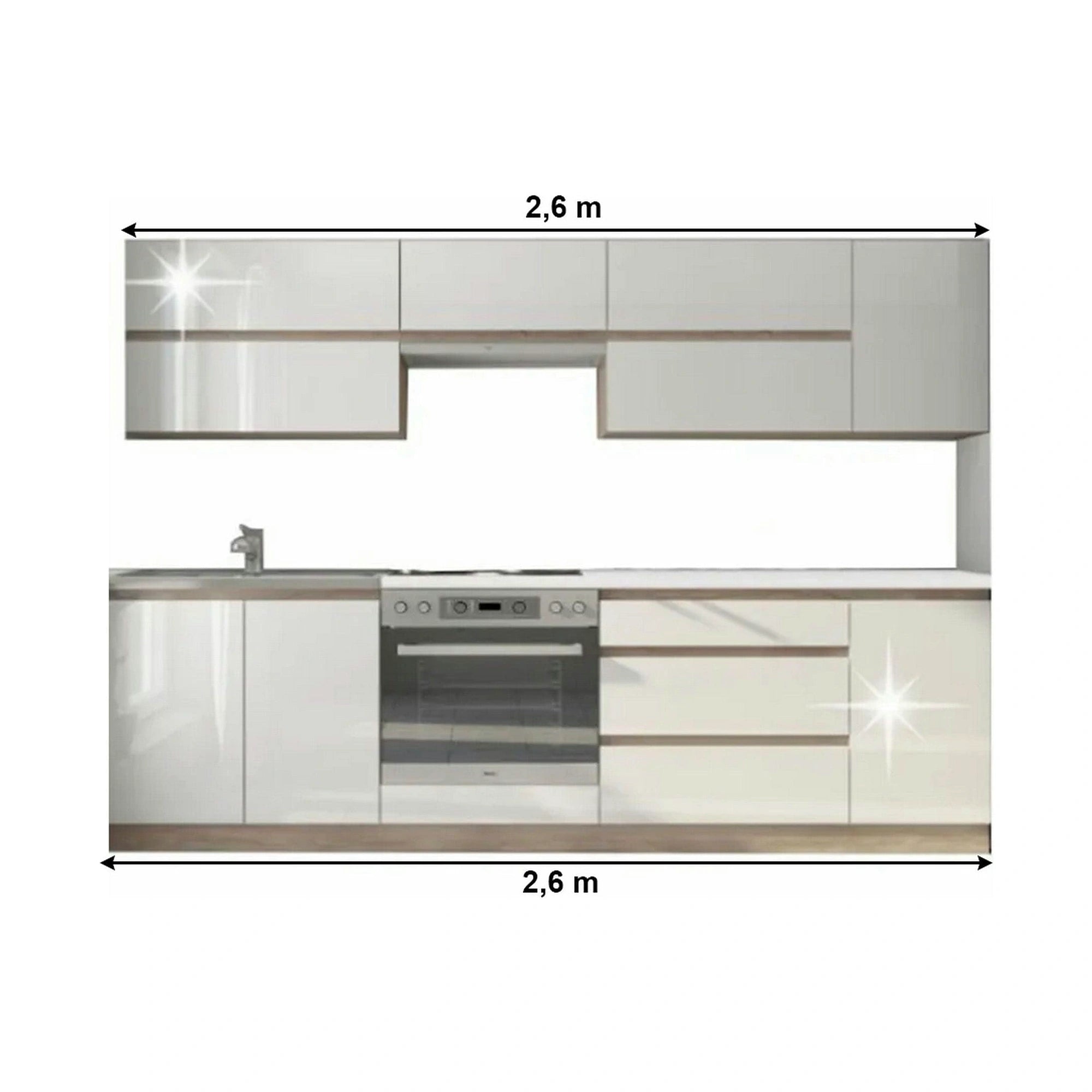 Set bucatarie LINE, alb lucios, PAL laminat, 260 cm