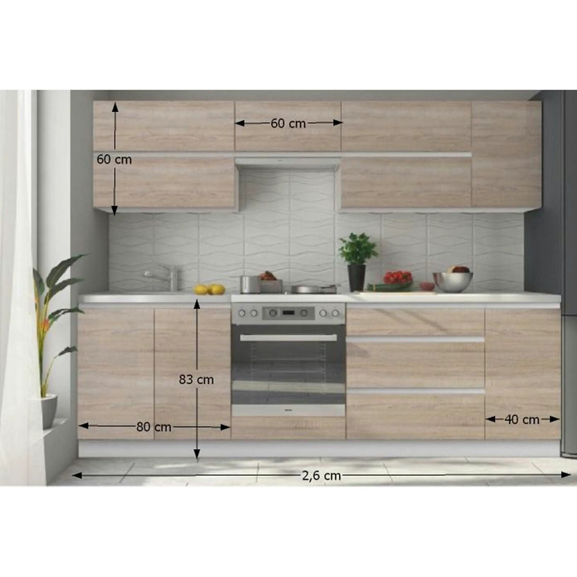 Set bucatarie LINE, stejar sonoma, PAL laminat, 260 cm