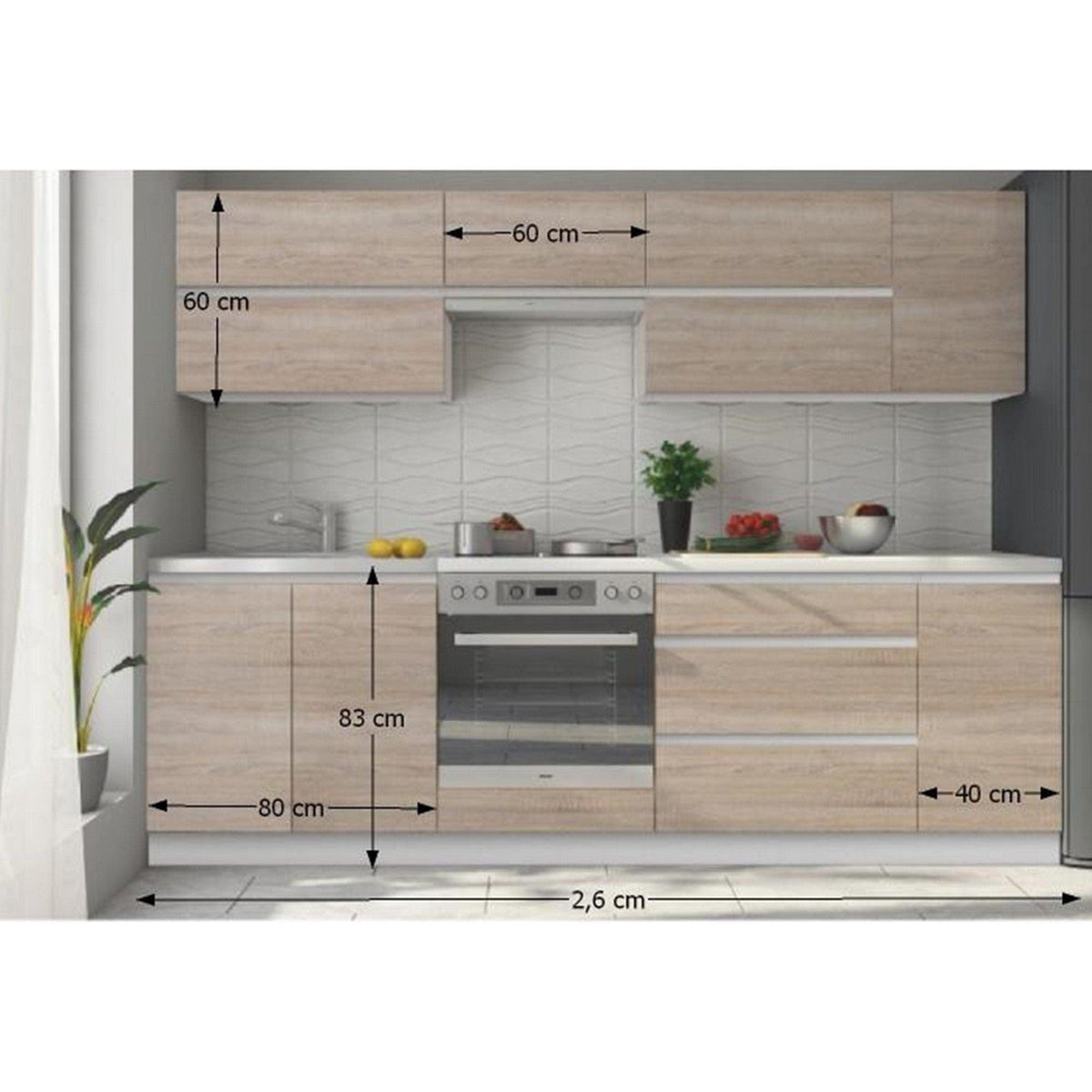 Set bucatarie LINE, stejar sonoma, PAL laminat, 260 cm